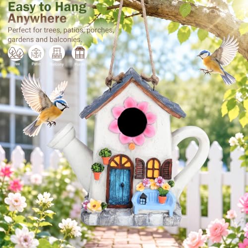 Yinns Bird House, Decorative Watering Can Wild Resin Bird Houses for Garden | Outdoor hanging wild birdhouse, garden decor for your backyard habitat, offering ideal nesting spots for bluebirds - color: A-Watering Can