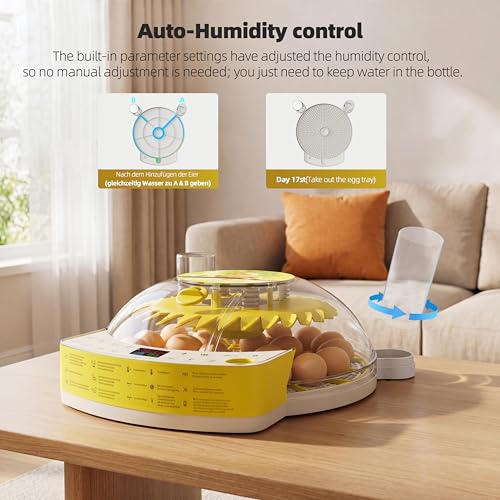 22 Egg Incubators for Hatching Eggs, Temperature & Humidity Control, LED Egg Candler, External Water Bottle Refill, 360° Clear View Window for Chicken Duck Pigeon