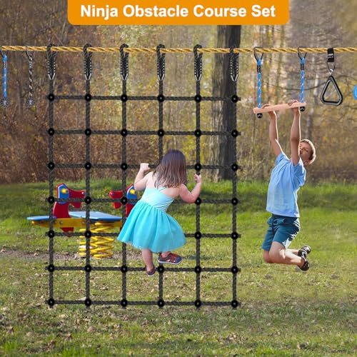 Climbing Cargo Net for Kids Outdoor 49" x 77" Heavy Duty Climbing Net No Knots Climbing Ladder Net for Swing Set, Treehouse, Playground, Ninja Obstacle Course Rope Net for Climbing - 1000LB Capacity - color: Black - 49" X 77"