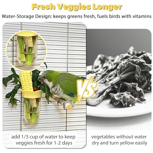 2Pcs Bird Veggie Feeders, with Water-Storage Design for Fresh Greens | Hanging Cage Feeder for Vegetables & Fruits, No Mess Millet Holder for Parakeet, Quick Clean Clip, No Spill Feeder for Parrot