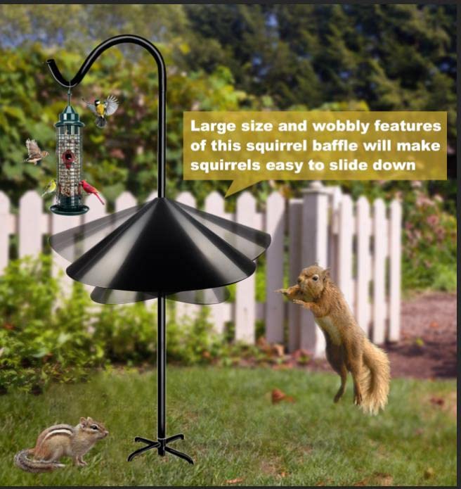 Queension 19-inch Wide Squirrel Proof Baffle,Squirrel Guard Stopper for Outside Shepherd Hooks or OutdoorBird Feeder Poles, Save Bird Houses from Squirrels, Rodents and Raccoons, Black, 2 Pack… - style: Pole Mount 2pcs