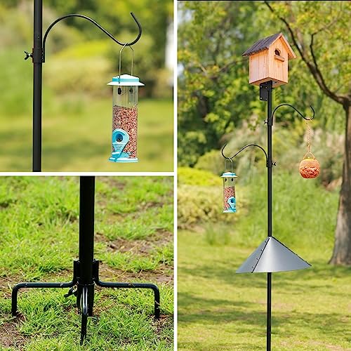ERYTLLY Bird House Pole 80 Inch Bird Feeder Pole with Squirrel Baffle and 2 Hooks - Heavy Duty Bluebird Feeder Support Rod Stand Set for Outside, Yard, Garden - size: 80 in with 2 Hooks and Baffle Kit