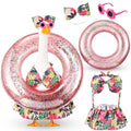 Bikini Porch Goose Outfits with Sunglasses and Swimming Tube for 23" Summer Goose Costume Garden Patio Statue Decor(Flower) - style: Flower