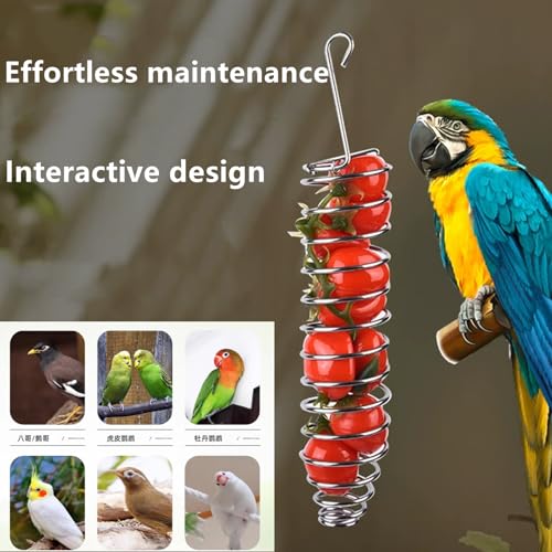Bird Food Holder Parrots Foraging Toys for Birdcage Hanging, Stainless Steel Bird Treat Feeders Food Basket for Parakeet Cockatiel African Grey Conure Cockatoo Macaw