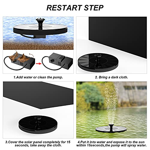 Solar Water Fountains,Solar Powered Bird Bath Fountain with 6 Nozzles - Free Standing Floating Solar Fountains for Bird Bath, Garden, Pond, Pool (Black-1W)