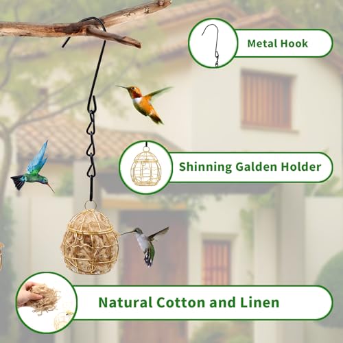 2 Pack Bird Nesting Material Cage Holder for Wild Birds, Hummingbird Nesting Material Kit, Gift for Bird Lovers, Hanging Nesting Supply Dispenser with Metal Hook for Outdoor Use