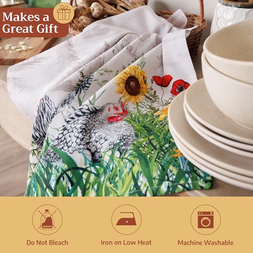 Maison d' Hermine Kitchen Towels Set of 3 Reusable 100% Cotton 27.50" x 20" | Cloth Tea Dish Towels Absorbent with Hanging Loop for Kitchen Dining Party Wedding Hotel Home Spring Summer - Basse Cour - color: 026 - Basse Cour