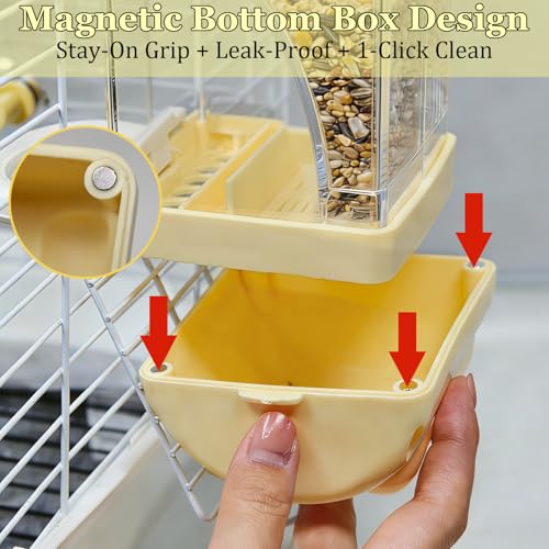 Automatic Bird Feeder Waterer Kit Bird Cage Hanging Waterer Parakeet Leak-Proof Feeder Parrot Vegetable Clips Cage Accessories for Budgies Lovebirds Finches Canaries Parrotlets Conures (Yellow) - color: Yellow