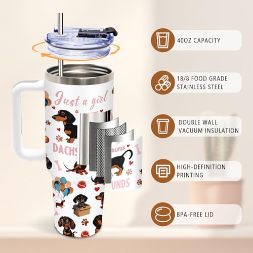 DUUV Dachshund Tumbler 40oz, Insulated Dachshund Gifts for Women Girl | Cute Weiner Dog Tumbler Leakproof, Weiner Dog Gift for Dogs Lover, Graduation Birthday Gift for Mom Friend Women, 1 Pack - color: Dachshund