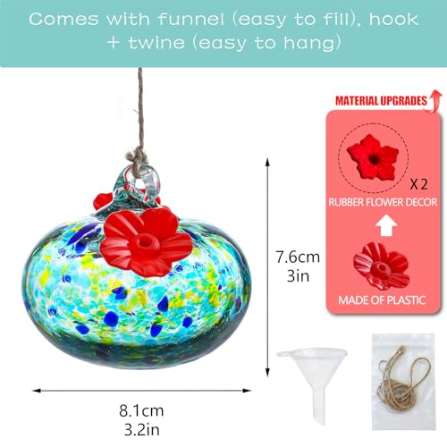 3.3OZ Glass Hummingbird Feeder with 2 Feeding Ports for Outdoors Hanging - color: E