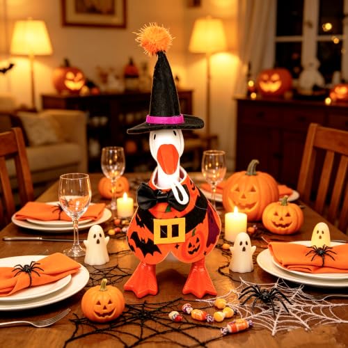 7In Halloween Witch Desk Goose Outfits Cute Desktop Geese accessories | Halloween Costumes with Black Hat Bow Tie Mini Halloween Desk Goose Clothes for Magnetic Goose Statue Decor Holiday Gifts