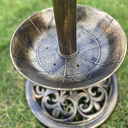 Westcharm 30 Inch Solar Powered LED Lighted Birdbath with Planter Bowl for Outdoors Yard Outside Outdoor Garden Decoration Pedestal Base Stand - Antique Bronze Polyresin Solar Bird Bath with Planter - color: Bronze, size: 30 Inch Tall