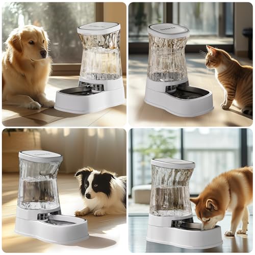 Gardner Pet Automatic Dog Water Dispenser Gravity Stainless Steel Water Waterer Feeder, Large Capacity Water Feeding Bowls for Medium & Large-Sized Dogs Cats Other Pets -(2.1 Gallon) - color: White, size: 2.1 Gallon