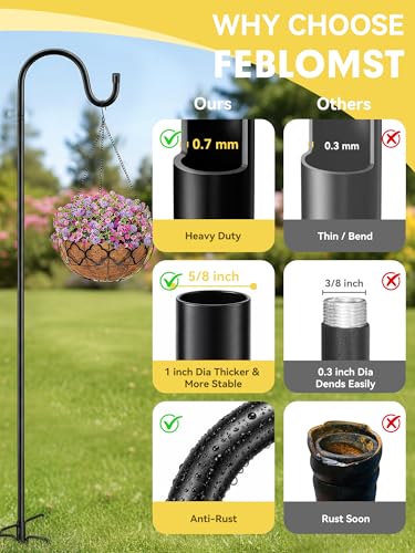 Bird Feeder Pole, 78" Shepherds Hooks for Outdoor, Hummingbird Feeders Stand Heavy Duty with Stable 5-Prong Base, Hanging Plant Shepherd Hook Hanger Stick for Outside Garden Yard Wedding - size: 78"