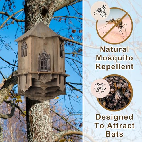 VIREESR Large Bat House for Outdoors,4-Chamber Castle Bat Box,200-Capacity | Cedar Wooden Bat House, Bat Boxes for Outside for Tree, 4 Chamber Design to Attract Bats, Weather-Resistant, Brown - size: XL Brown