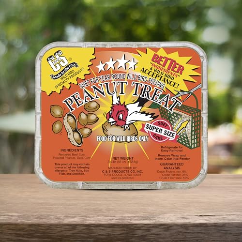 C&S Peanut Suet Treat, Suet Cakes for Wild Birds, Pack of 8 | Suet cakes for woodpeckers, made with real peanuts, use in a suet feeder year-round - style: Peanut, 8 Pack