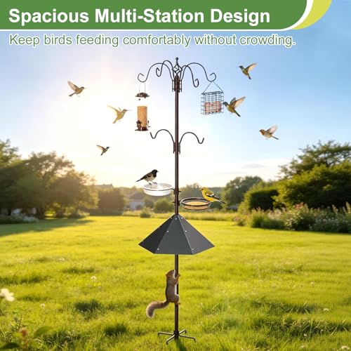 83" Bird Feeding Station Kit with Metal Squirrel Baffle, Heavy Duty Metal Bird Feeding Station with Seed Tray＆Mesh Basket, Easy Assembly Ground Mounted Bird Feeder Pole for Garden Yard Outdoor - size: 83"Bird Feeding Station with Squirrel Baffle