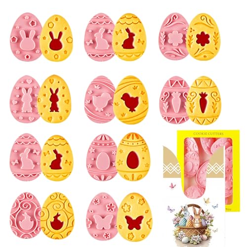 9pcs Easter Eggs Cookie Cutters Stamps Biscuit Baking Tools Embossing Cookie Molds (With 30 Easter bags) - color: Easter eggsB