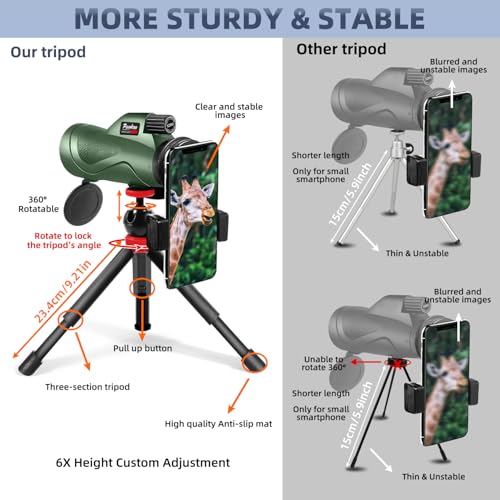12x60 Powerful Monocular for Adults High Powered, 2026 New Version, Smartphone Adapter Tripod Plus Portable Bag, Larger Vision Monoculars with BAK4 Prism & FMC Lens, for Bird Watching Hiking - size: 12x60