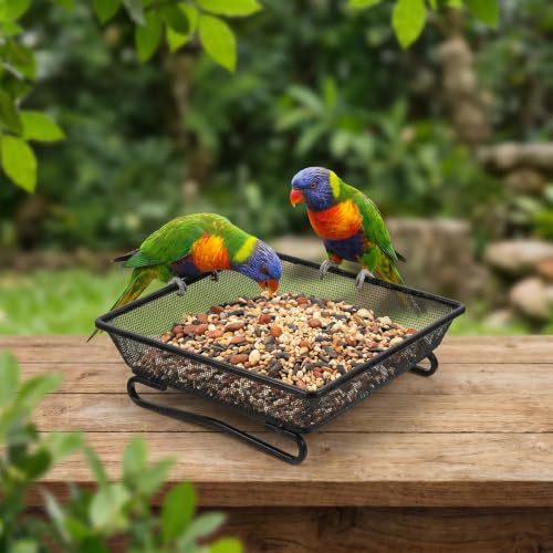 2 Pack Metal Ground Bird Feeder Tray, Platform Feeders with Drainage Holes – Weather-Resistant Mesh Seed Tray for Wild Birds, Squirrels, Doves, and Cardinals, Garden & Backyard Decoration