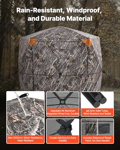 VEVOR Hunting Blind，See Through Ground Blinds with Carrying Bag, 360 Degree Portable Camouflage Tent，Durable Concealed Shelter with Silent Side Door and Window, for Turkey and Deer - size: 6-7 Person（288° See Through ）