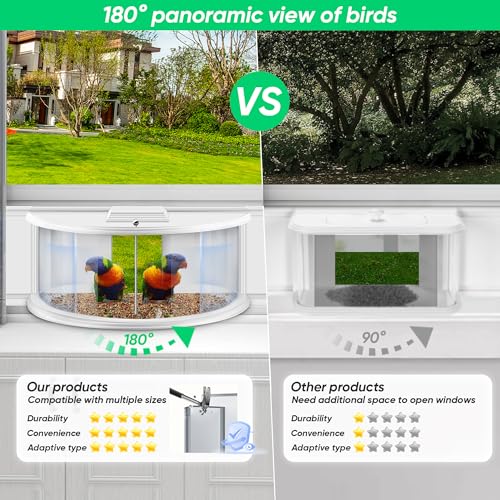 Window Bird Feeders for Viewing Inside House, 180° Clear View, Stable & Durable, Easy to Install and Feed, Windproof Baffle, No Gaps, for 24-38 Inch Windows