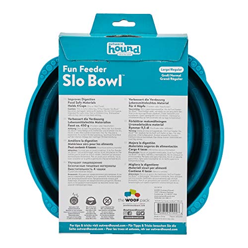Outward Hound Fun Feeder Slo Bowl – Large 4‑Cup Capacity,Slow Feeding,Medium to Large Dogs,Non‑Slip,Turquoise,Drop Pattern,(Pack of 6) - color: Turquoise, size: Large (Pack of 6)