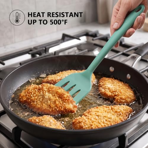 Coukre 3 Pack Silicone Spatula Set, Heat Resistant to 500°F, BPA-Free | Fish Spatula, Solid & Slotted Turners, Dishwasher Safe, Spatula Set for Eggs, Pancakes, Fish & Burgers, PureAquaGreen - color: PureAquaGreen