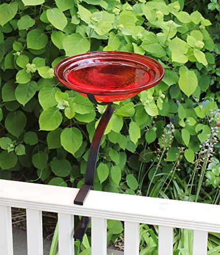 Achla Designs CGB-09R-RM 12 Inch Red Crackle Rail Mount Bracket Birdbath - color: Red