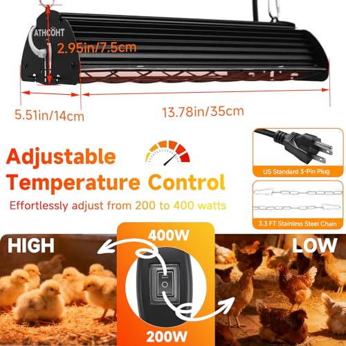 400W Heat Lamp for 60 Chickens Upgraded 12000H Large Chicken Coop Brooder Heater Carbon Fiber Bulb Waterproof Adjustable 2 Mode Temp Safe Design for Chicks Poultry Pets (Large) - size: Large(Includes 1 Frame + 1 Tube)
