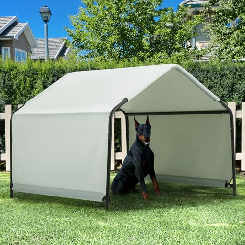 Outdoor Dog Tent, 4'x4'x3' Dog Shade House Shelter for Large Medium Pets | Outside Pet Canopy House for Livestock Pigs Cats with Waterproof Roof Ground Nails, Cloud Gray - color: Cloud Gray