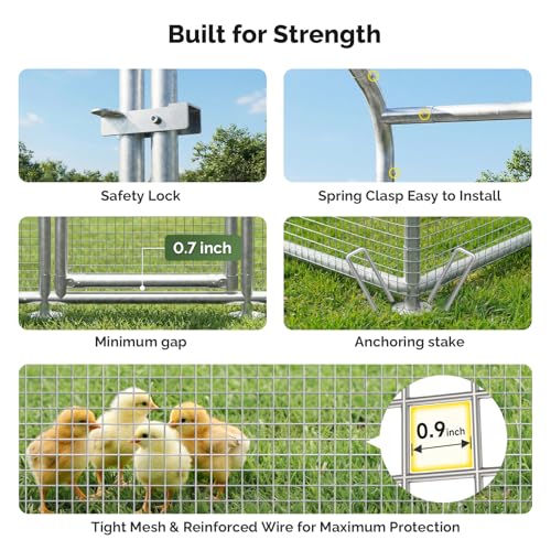 Sino Luban Large Metal Chicken Coop Run with Hardware Cloth Heavy Duty for 20 Chickens/Ducks, Chicken Runs for Yard with Waterproof Cover, Chicken Enclosure Pen Outdoor, Walk-in Poultry Cage - size: 142.0"L x 106.0"W x 77.0"H