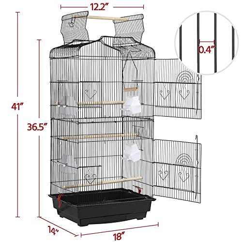 Yaheetech 41-inch Open Top Medium Bird Cages for Parakeets Finches Canaries Lovebirds Small Quaker Parrots Cockatiels Budgie Green Cheek Conure Travel Pet Flight Birdcage - color: Black