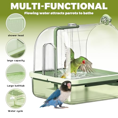 Automatic Bird Baths for Cage,Automatic Parakeet Bath with Pump, Filter,Indoor Bird Shower with Running Water,for Pet Birds Conure Budgies Cockatiels Lovebird(Green) - color: Green