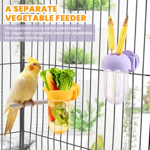 2Pcs Bird Cage Feeder for Vegetable, Parrot Veggies Holder with Water Storage, Hanging Feeder for Canary Finch Parakeet Budgie Cockatiel Lovebird