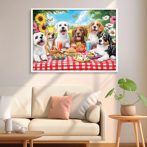 300 Pieces Puzzle for Adults, Cute Picnic Dog Jigsaw Puzzle - style: Dog Party
