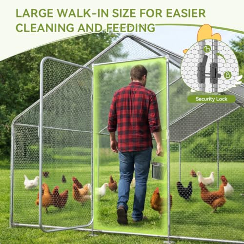 COMHOMA 19.7x10x6.6FT Large Metal Chicken Coop Walk-in Poultry Run | Galvanized Steel Outdoor Cage with Waterproof Roof & Lockable Soor. Ideal for Hens, Ducks, and Rabbits - size: 236.3"L x 120.0"W x 78.8"H