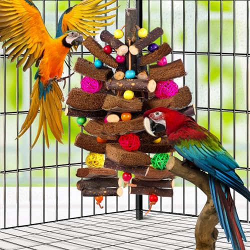 Kyouki Bird Toy for Parrots，Cockatiels, Budgies, Conures, Macaws, Lovebirds, Amazons and Other Small/Medium/Large Birds - Chewable & Shreddable Natural Coconut Husk Enrichment Toy (Medium) - size: Medium Standard