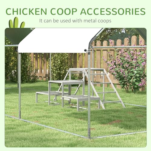 PawHut Chicken Toys for Coop, Chicken Swing Set, Chicken Coop Accessories for Poultry Run with Perches, Wood Stand, Ladder, Platforms, for 10-15 Chickens, Gray | Toys, Coop Accessories for Poultry Run, Ladder, Platforms