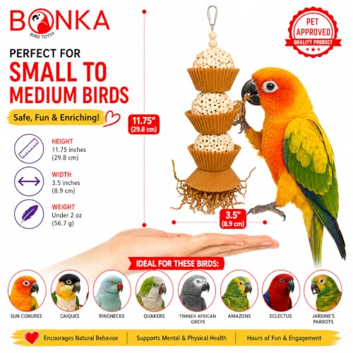 Bonka Bird Toys 1931N Natural Three Cake Parrot Chew Shred Forage Cage Toy, Conure, Amazon, Pionus, and Similar