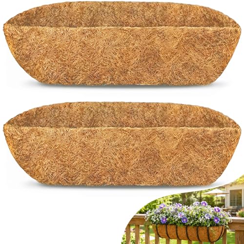 HFHOME Coco Liners for Planters, 48 Inch 2 Pack Natural Coconut Coir Fiber Window Box Liners, Wall Hanging Basket and Flower Box, Trough Coco Planter for Garden Fence - size: 48 2P HALF