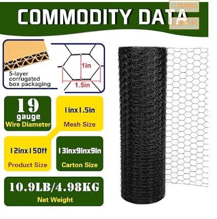 Premium Black Chicken Wire Fencing 13.7inx157in, PVC Coated Chicken Wire, Poultry Netting, Galvanized Chicken Wire Barrier for Floral Arrangements/Craft Projects/Pet/Rabbit - color: Black, size: 13.7inx157in