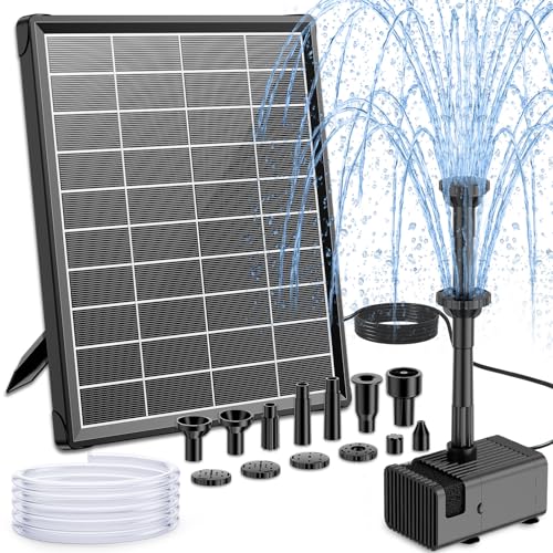6.5W Solar Fountain Pump for Bird Bath, Solar Water Fountain with Dry-run Protection Water Pump, 8 Nozzles Modes, 5Ft Tubing for Pond, Bird Bath, Backyard DIY Water Feature Used - size: 6.5W