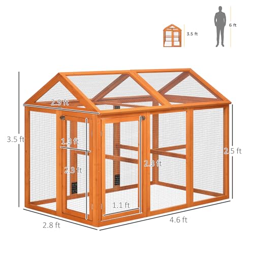 PawHut Chicken Run, Wooden Large Chicken Coop, Combinable Design with Perches & Doors for Outdoor, Backyard, Farm, 4.6' x 2.8', Orange | Combinable Design, Perches & Doors, for Outdoor, Backyard, Farm