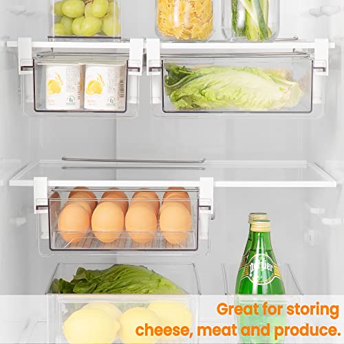 Large Fridge Under Shelf Drawer, Pull Out Refrigerator Drawer Organizer Fridge Organizer Bins, Fridge Storage Container Holder for Produce, Deli Meat, Cheese, Bacon, Easy to Install-L - color: L