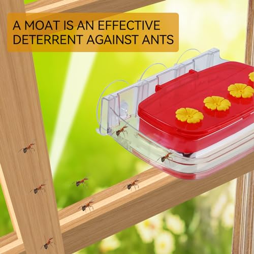 2 Pack Window Hummingbird Feeder with Strong Suction Cup, Plastic Hummingbird Feeders for Outdoors, Built-in Moat,Easy to Clean and Refil (10oz) (2, Red) - color: Red, size: 2 Pack