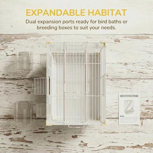 Pet Paradise Bird Cage, 14.6 x 11 x 24.8 inches, Metal Wire Construction, Multiple Perches and Feeders, for Parakeets, Canaries, Finches (White)