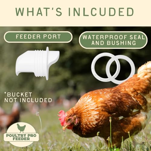 Poultry Pro DIY Chicken Feeder Kit, Poultry Feed, Weatherproof, 1 Port | As Seen on Shark Tank, Single Port, Gravity Fed Chicken Feeder, for Buckets, Bins & Troughs (Bucket & Hole Saw Not Included) - style: Original Feeder 1 Pack