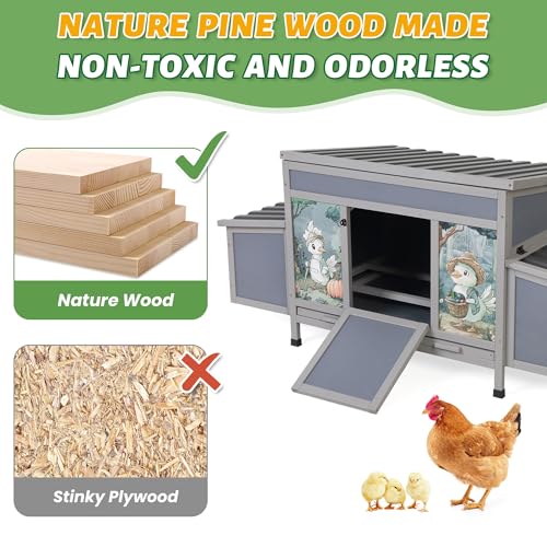 COZIWOW Chicken Coop with Nesting Boxes & Perches 59'' Large Poultry Hutch | 4 Openable Doors, Fresh Air Ventilation, Weatherproof Wooden Hen House with Pull-Out Tray, Cage for Chickens, Ducks & Rabbits