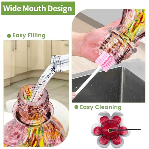 Glass Hummingbird Feeders for Outdoors Hanging with ant Moat, Purple | Hand Blown, 24oz, 5 Bee-Proof Ports, 360° Perch, Leak-Proof, Easy Refill & Clean, Garden Decor, Gifts for Mom Dad Women Men - color: Purple Raspberry